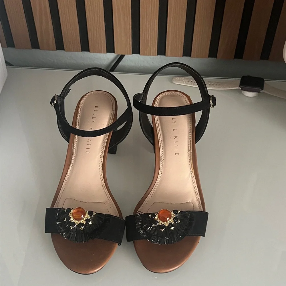 Kelly & Katie Black and Tan Heels with Embellishments - Picture 2 of 4